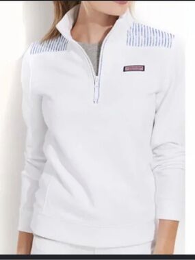 Vineyard Vines Long Sleeve Shep shirt, sweatshirt, 1/4 zip, blue & White, Small